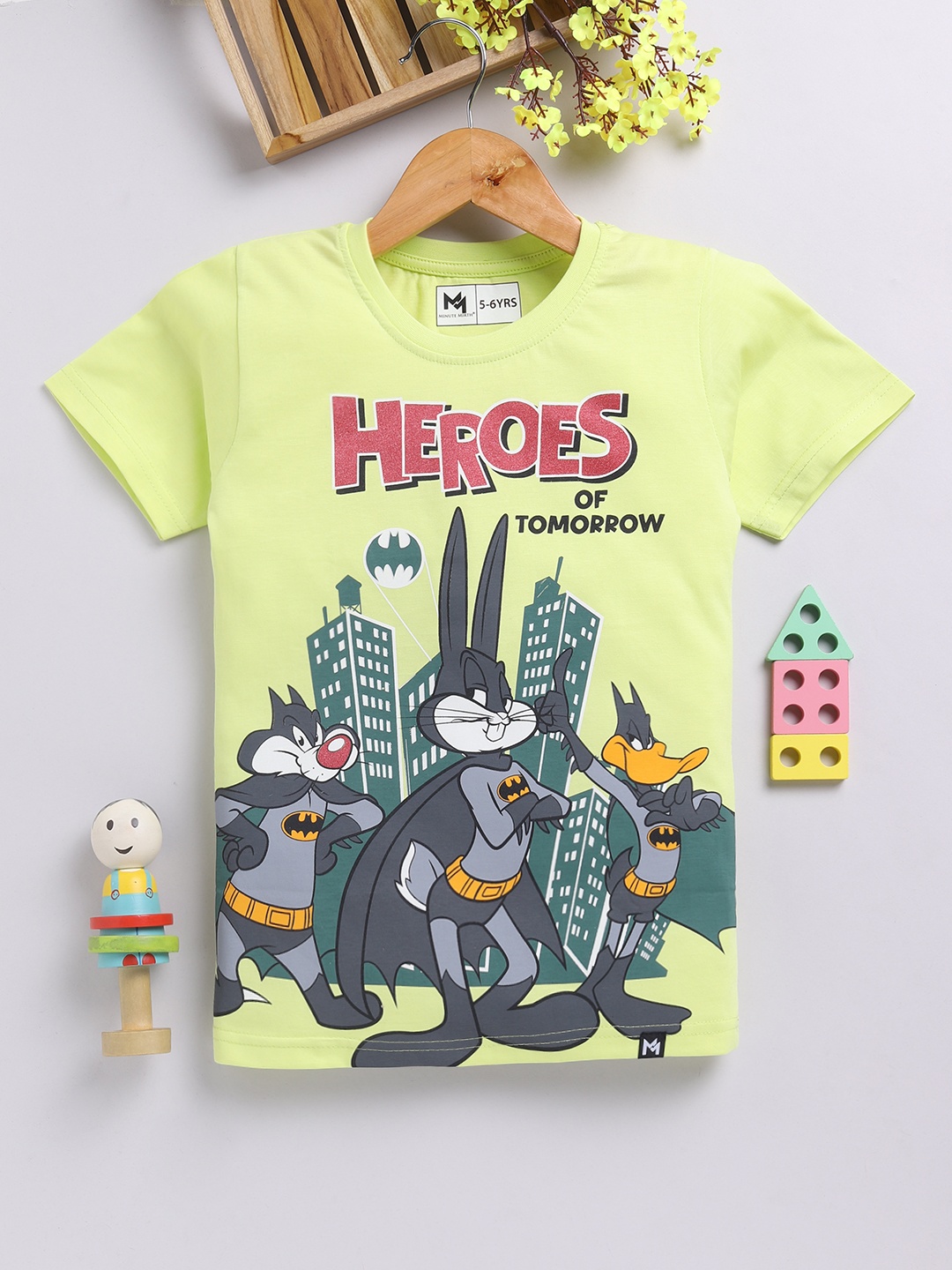 

YK X Minute Mirth Boys Looney Tunes Graphic Printed Pure Cotton T-shirt, Yellow