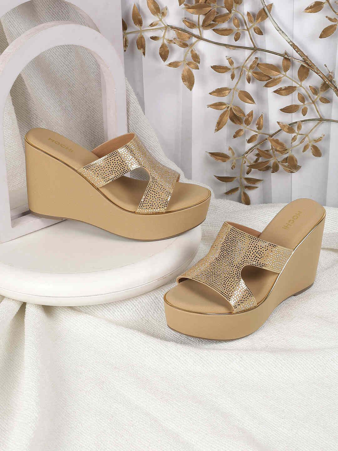 

Mochi Women Embellished Platform Sandals, Beige
