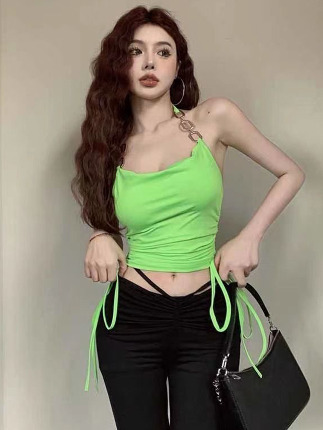 

StyleCast x Revolte Women Shoulder Straps Crop Top, Green