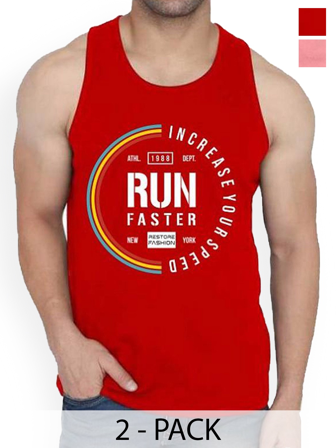 

WOOSTRO Men Pack Of 2 Printed Cotton Gym Innerwear Vests, Red