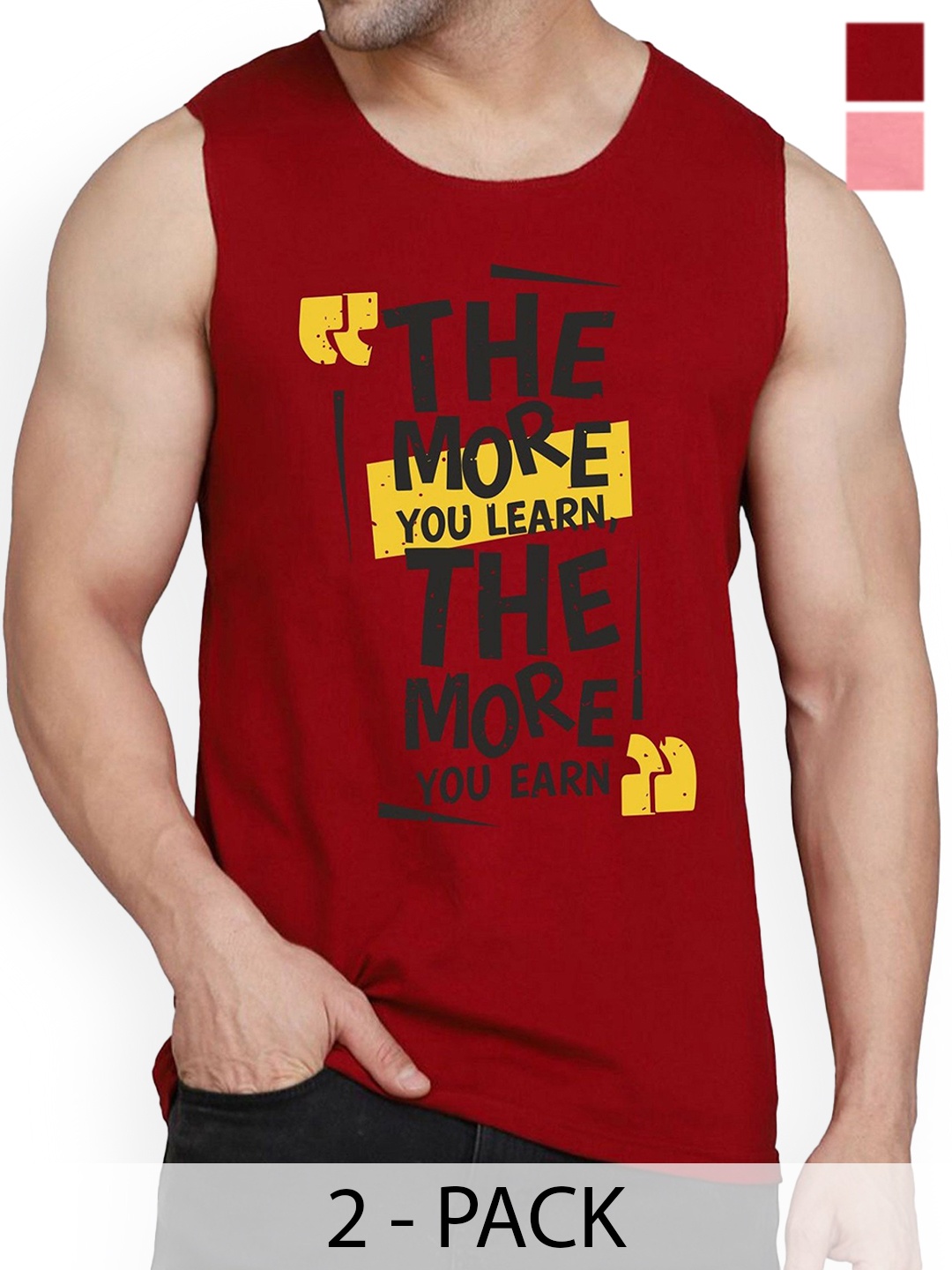 

WOOSTRO Pack Of 2 Printed Cotton Gym Vests RS26 CMB (MORE MAROON) (MORE PEACH)