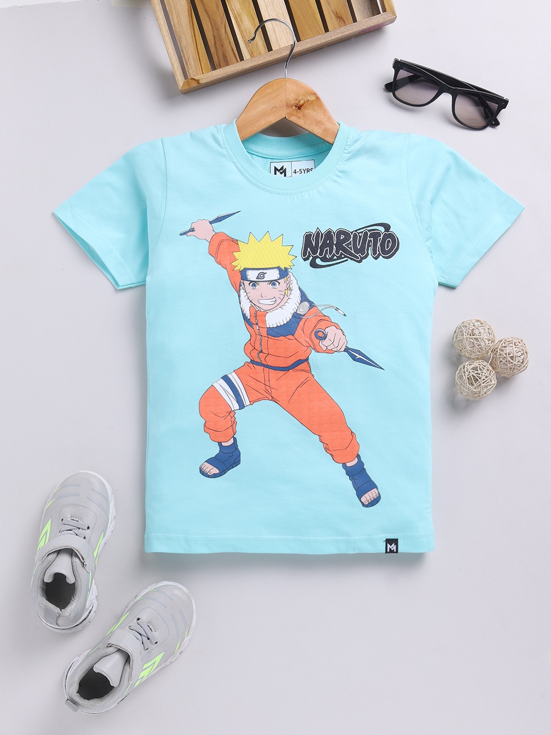 

YK X Minute Mirth Boys Naruto Graphic Printed Pure Cotton T-shirt, Turquoise blue