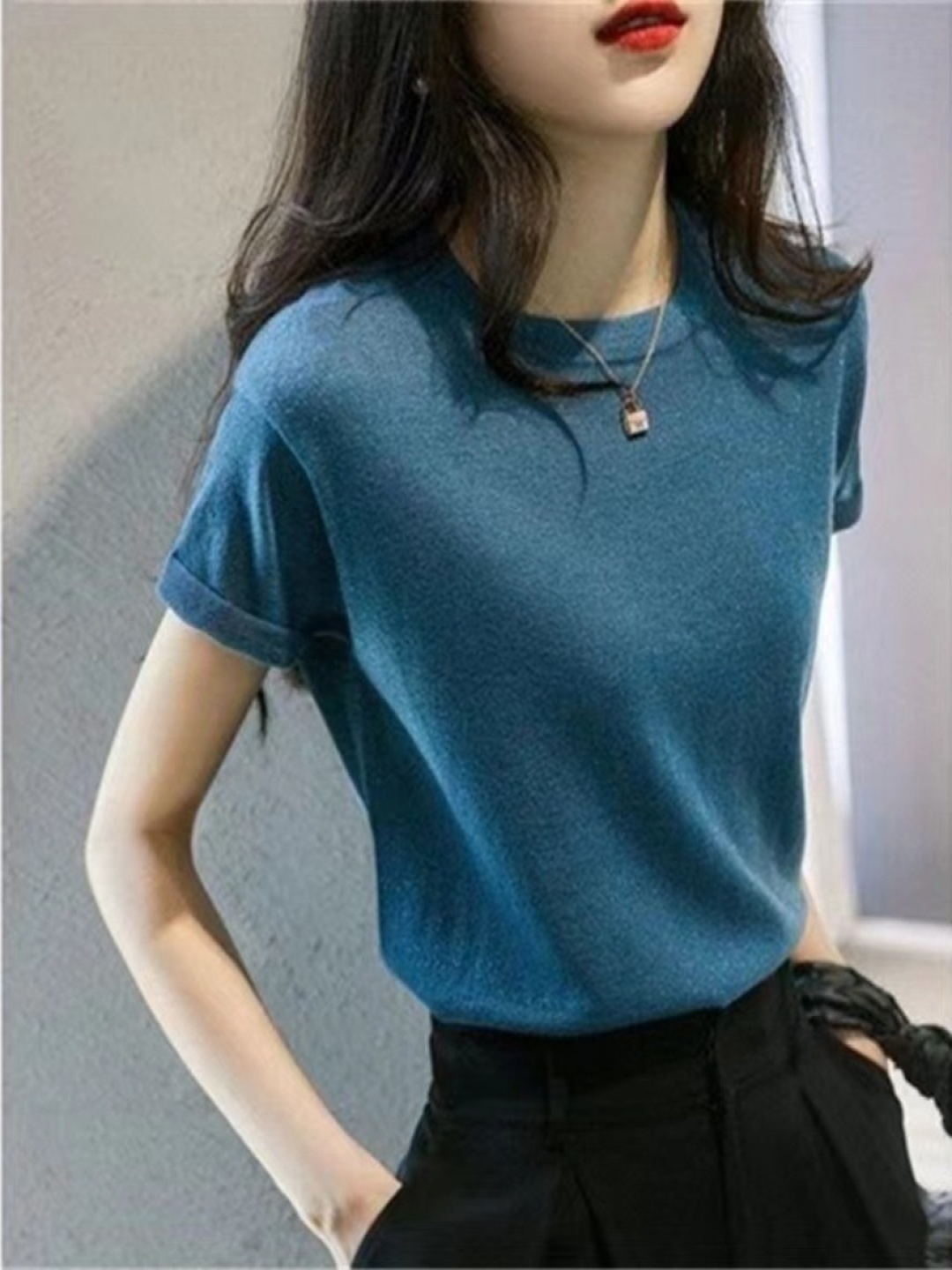 

StyleCast Women Round Neck Short Sleeves Top, Blue
