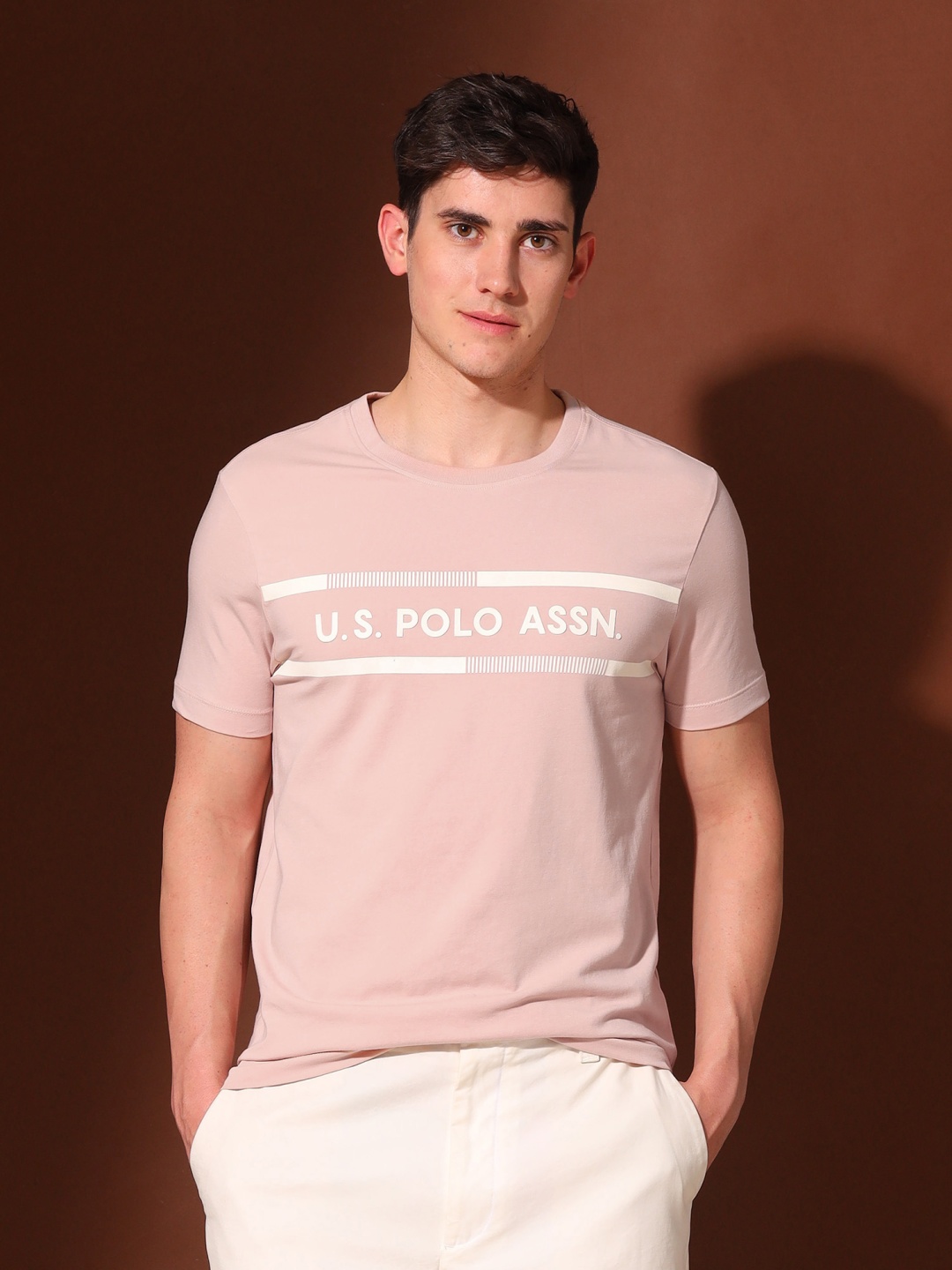 

U.S. Polo Assn. Denim Co. Men Typography Printed Round Neck Cotton Slim Fit T-shirt, Pink