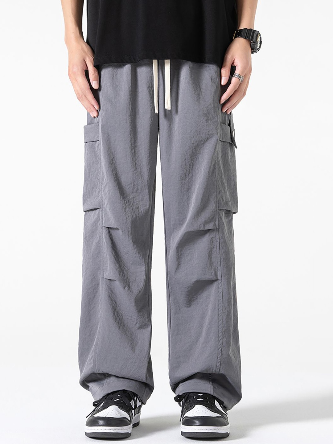 

StyleCast x Revolte Men Cotton Loose Fit Pleated Trouser, Grey