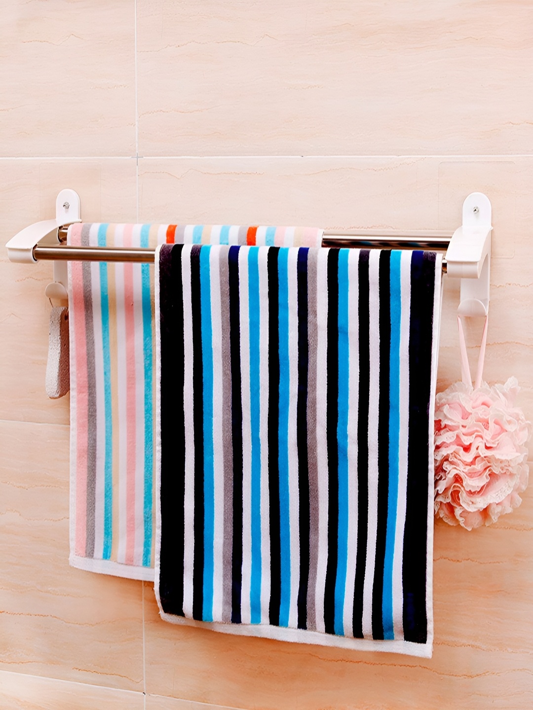 

HOKIPO White & Steel Solid Plastic Towel Rod