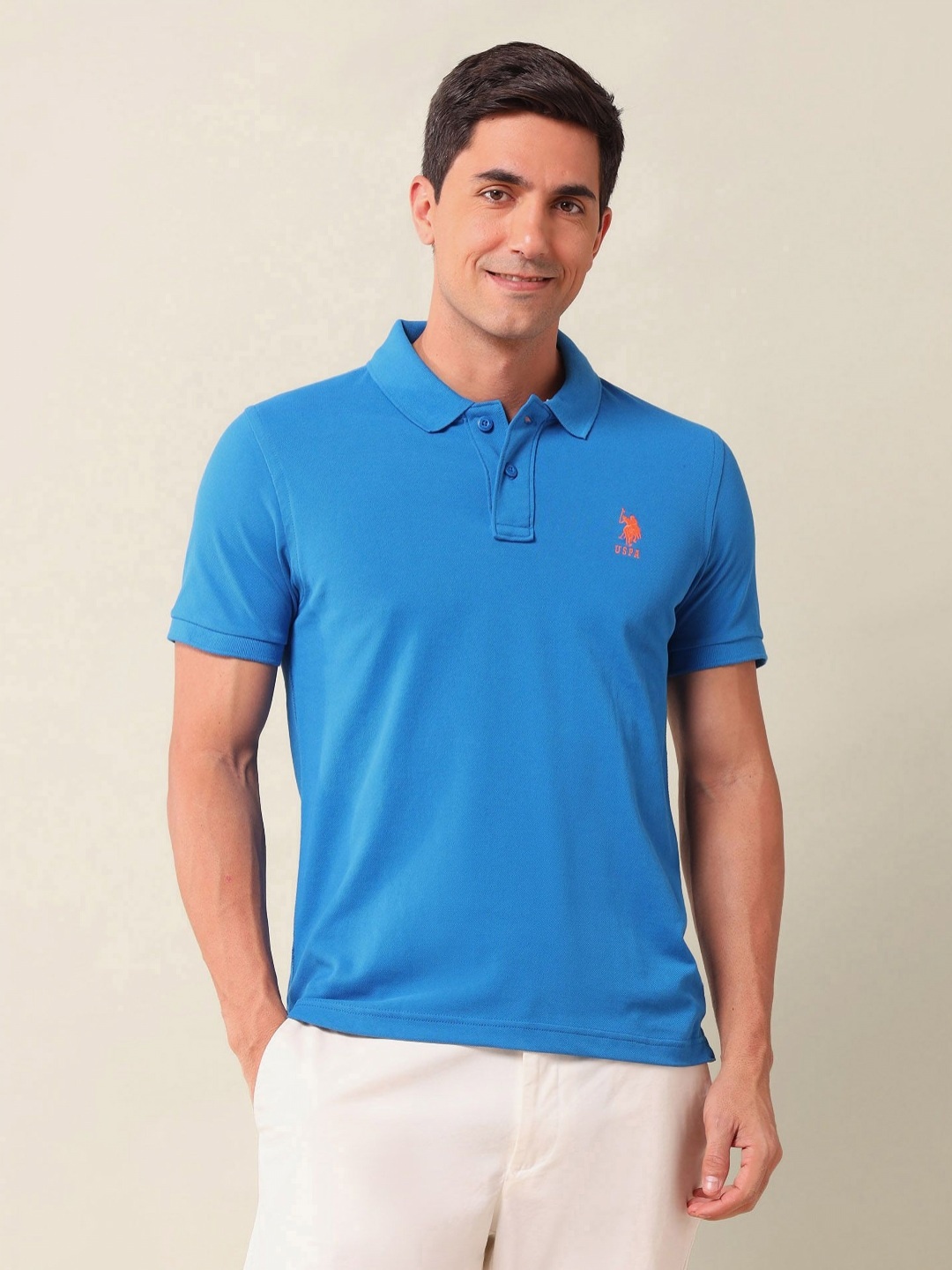

U.S. Polo Assn. Men Solid Polo Collar Cotton Slim Fit T-shirt, Blue