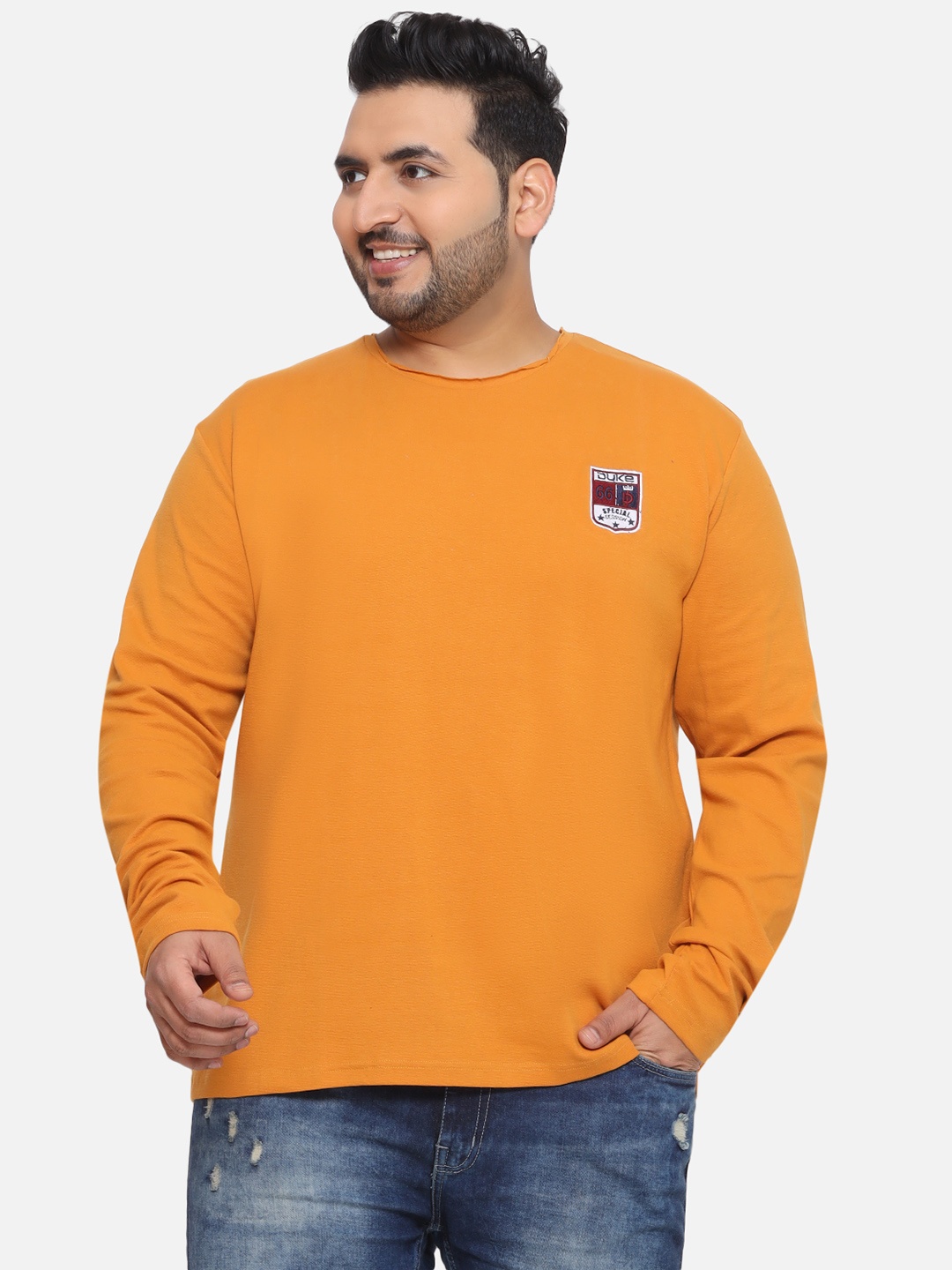 

Santonio Men Plus Size Solid Round Neck Cotton T-shirt, Mustard