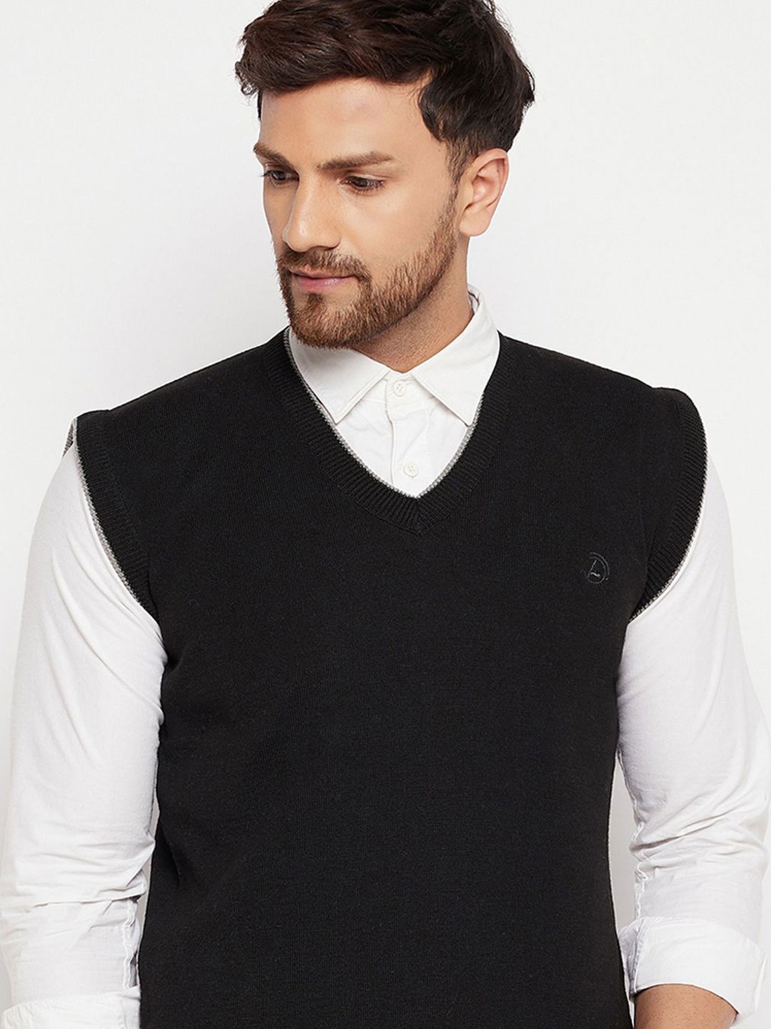 

LYCOS Men Woollen V-Neck Sweater Vest, Black