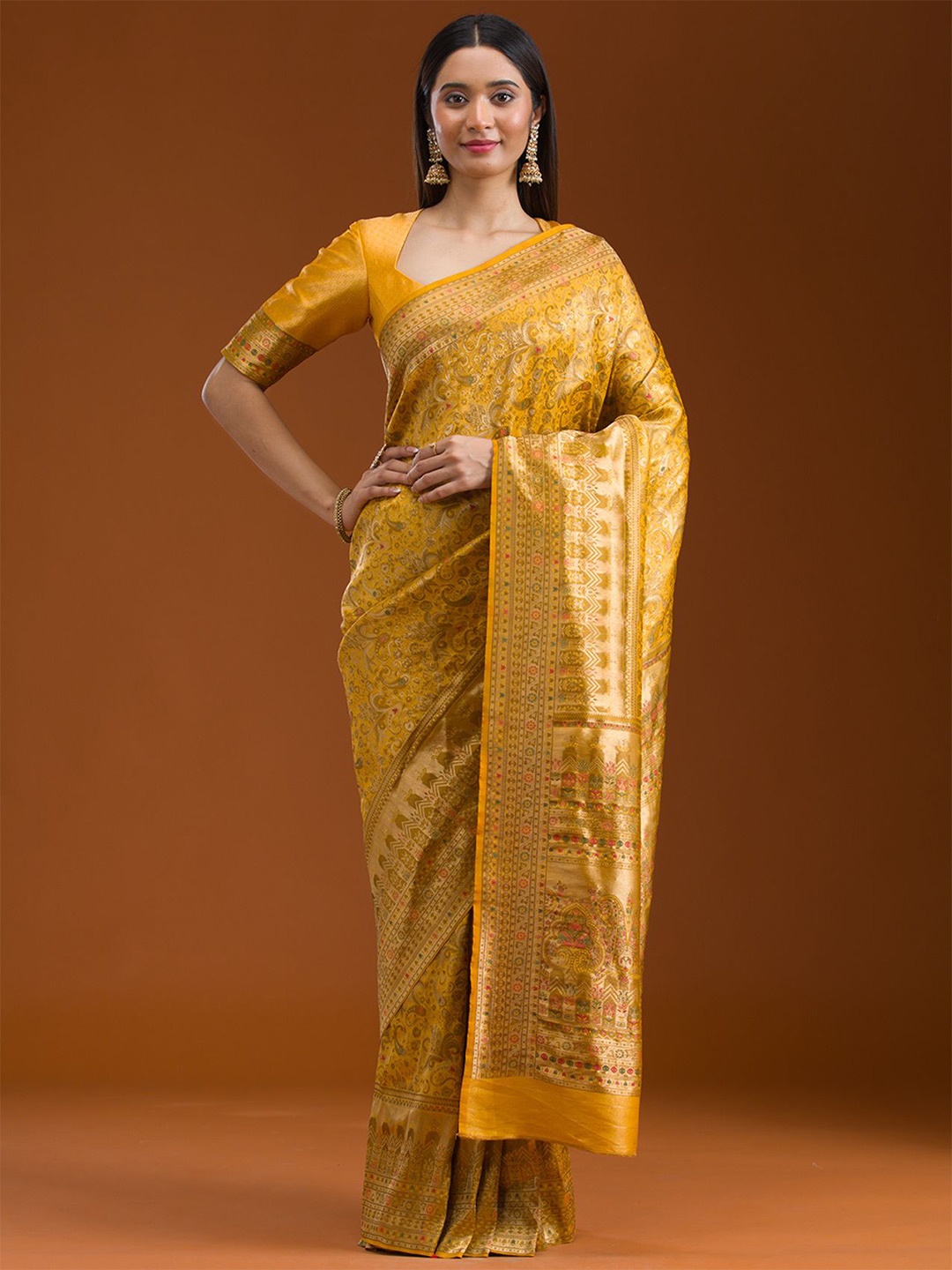 

Koskii Mustard Woven Design Art Silk Saree, Yellow