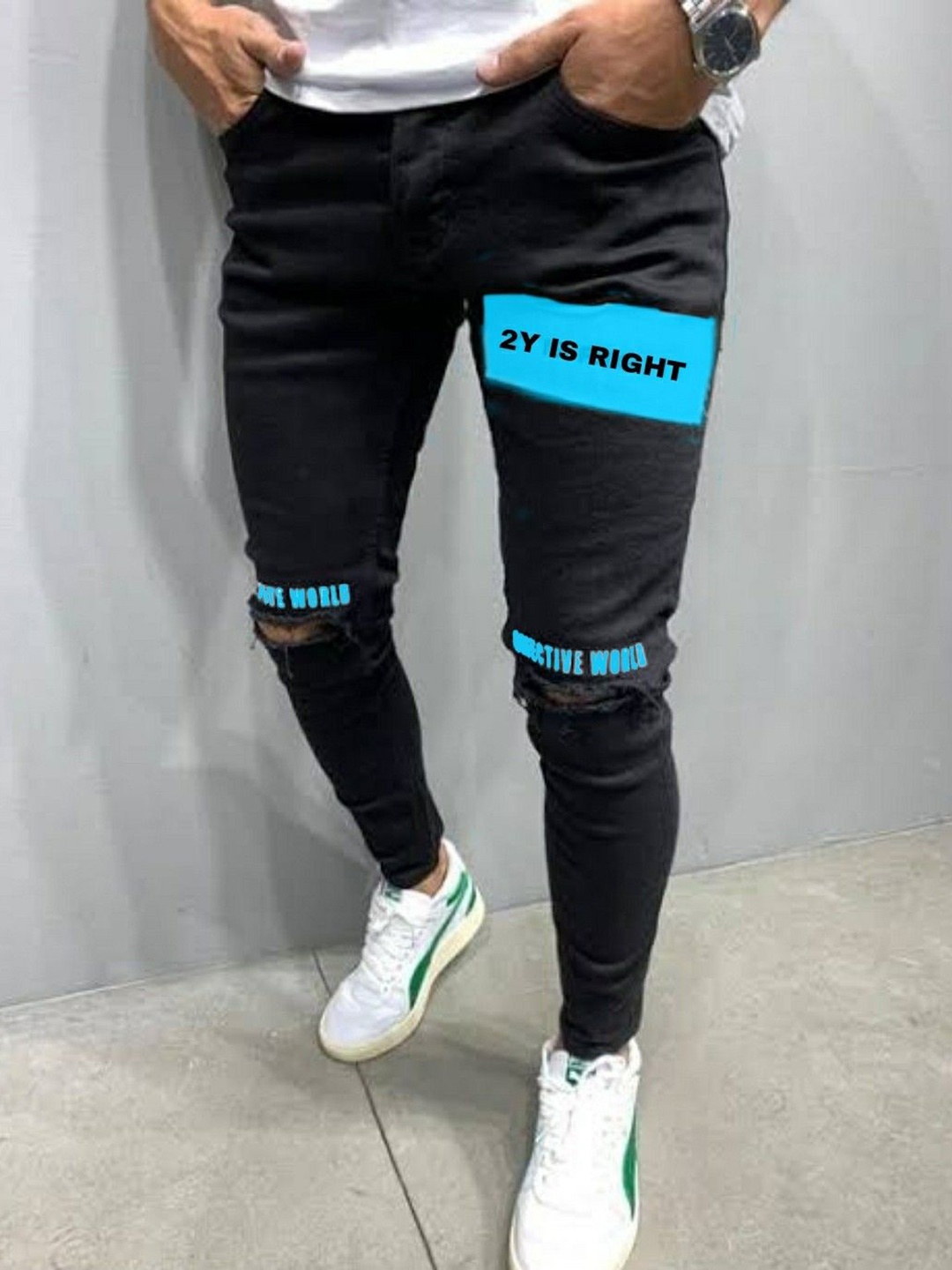 

Star4Well Men Narrow Slim Fit Slash Knee Jeans, Black
