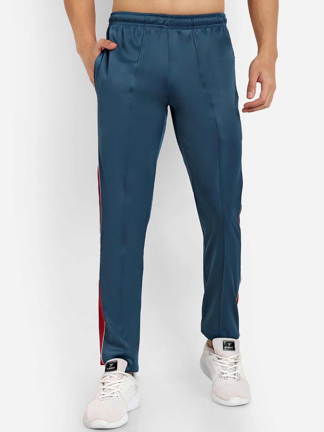 

Moda Rapido Men Colourblocked Slim Fit Mid Rise Track Pant, Turquoise blue