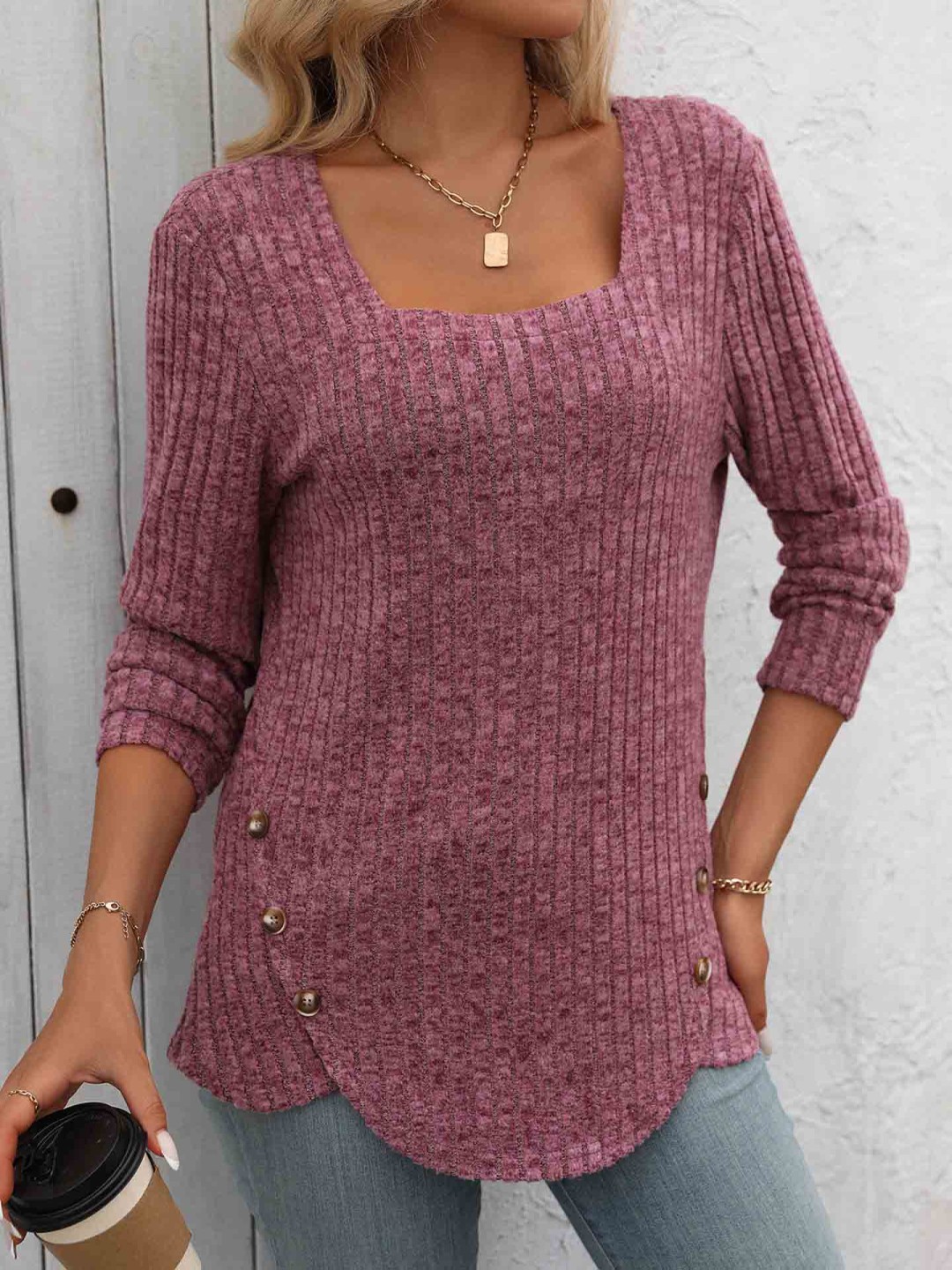 

StyleCast x Revolte Ribbed Square Neck Ribbed Regular Top, Purple