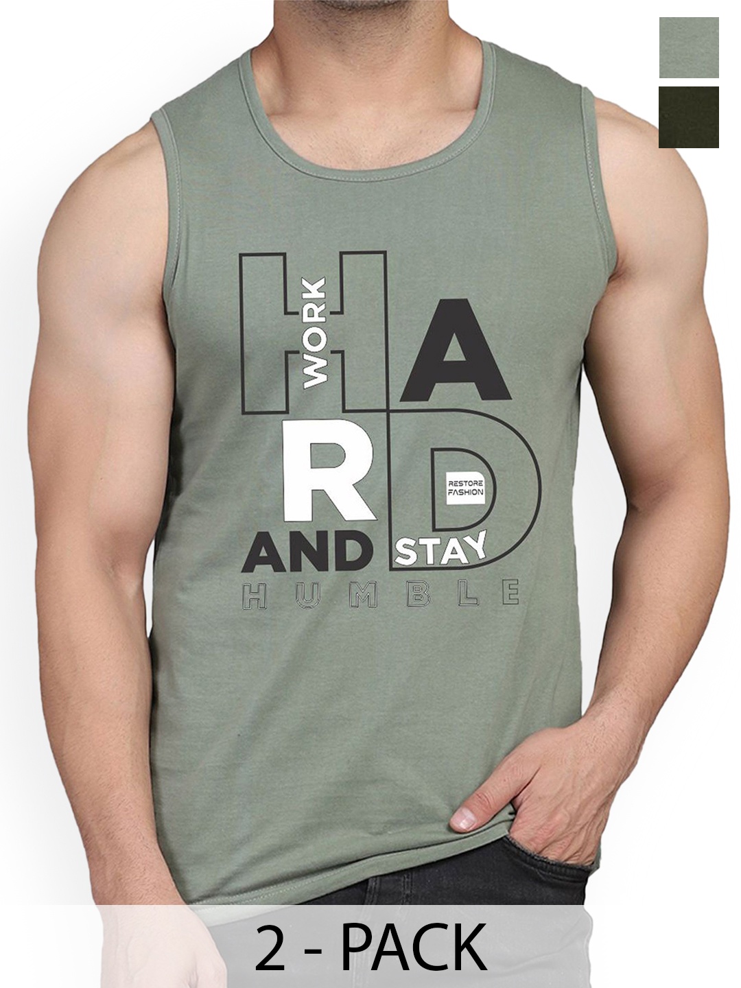 

Woostro Pack of 2 Printed Cotton Sleeveless Innerwear Vests, Sea green