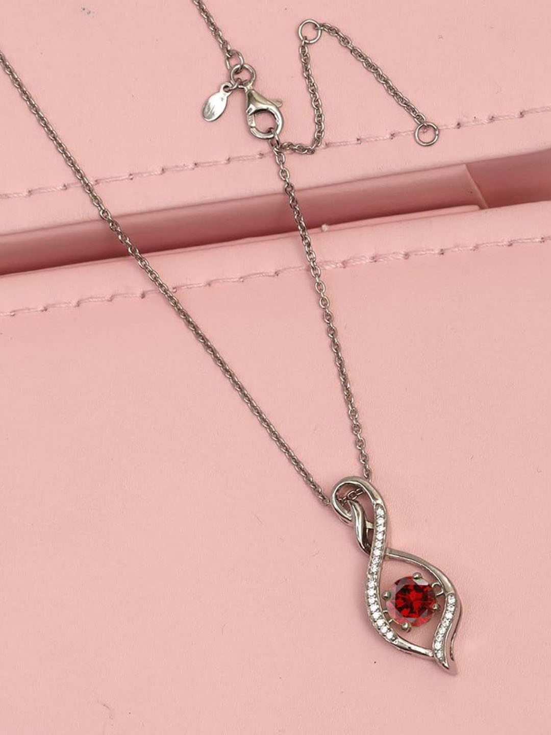 

LeCalla 925 Sterling Silver Silver-Plated Garnet Contemporary Shaped Pendants With Chains