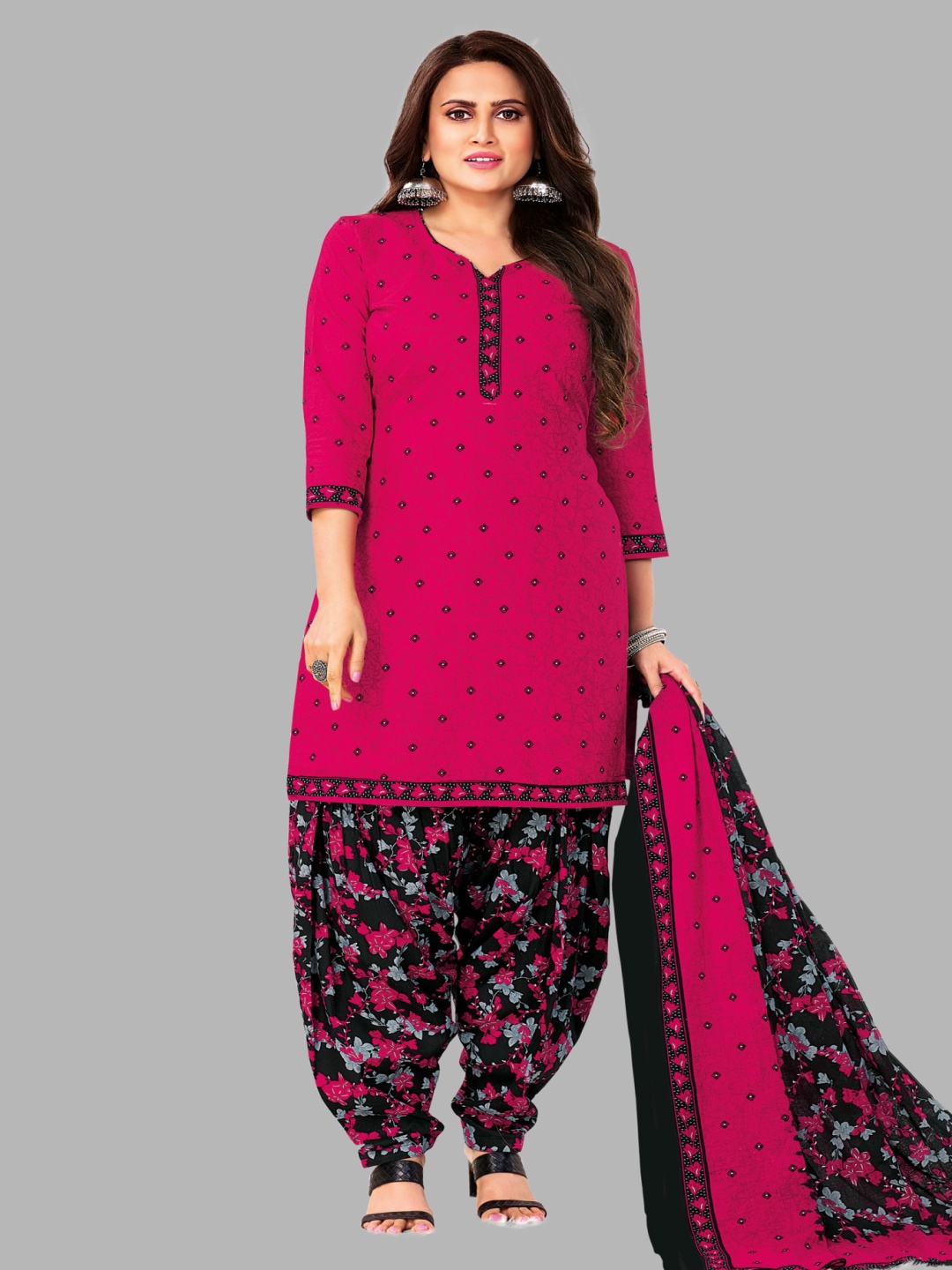 

shree jeenmata collection Bandhani Printed Pure Cotton Unstitched Dress Material, Pink