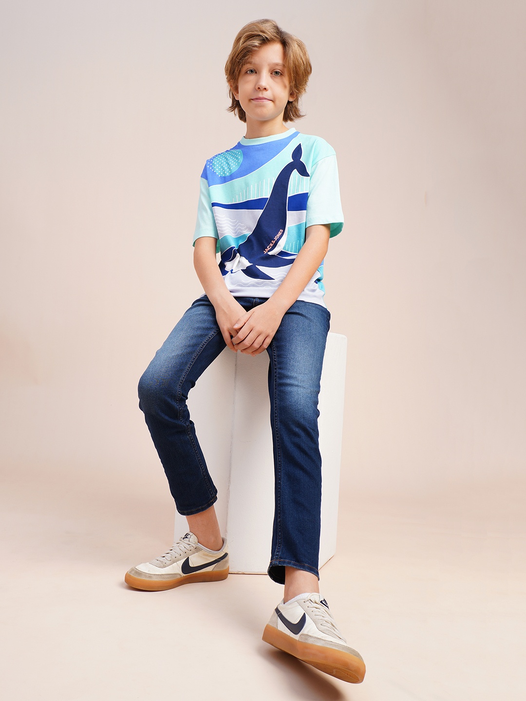 

Jack & Jones Junior Boys Graphic Printed Round Neck Cotton T-shirt, Blue