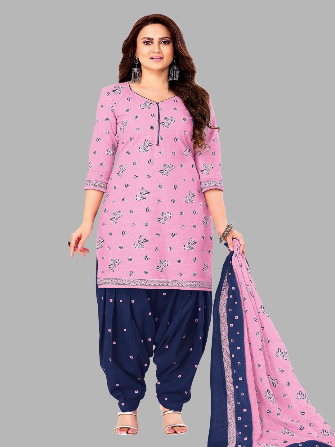 

shree jeenmata collection Printed Pure Cotton Unstitched Dress Material, Pink
