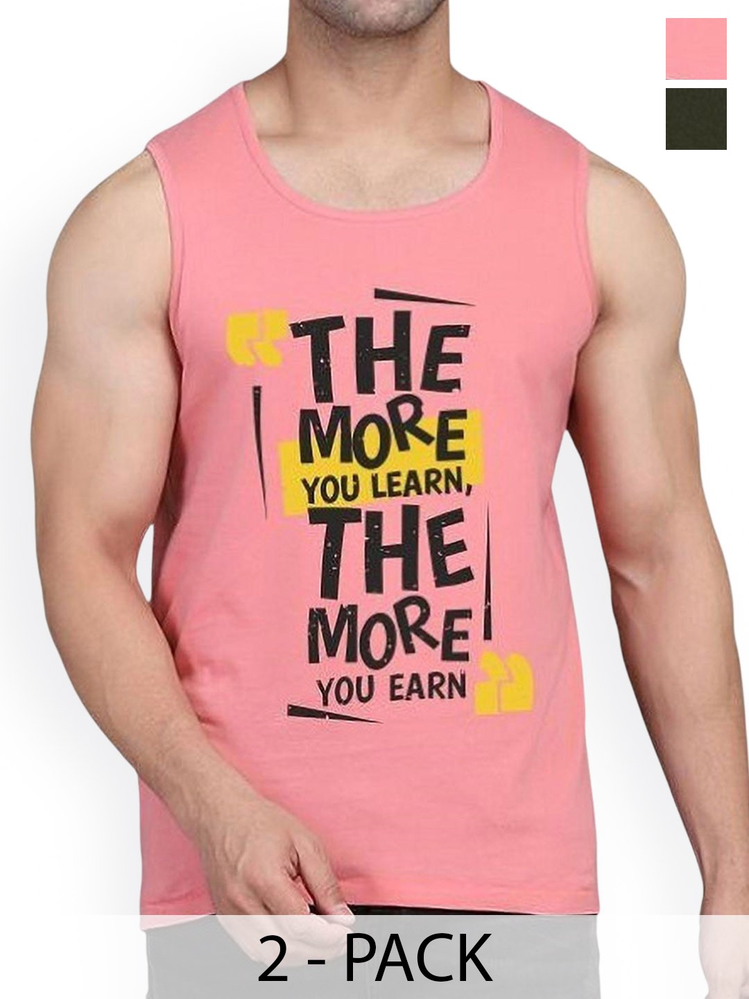 

Woostro Men Pack Of 2 Printed Pure Combed Cotton Gym Vests, Peach