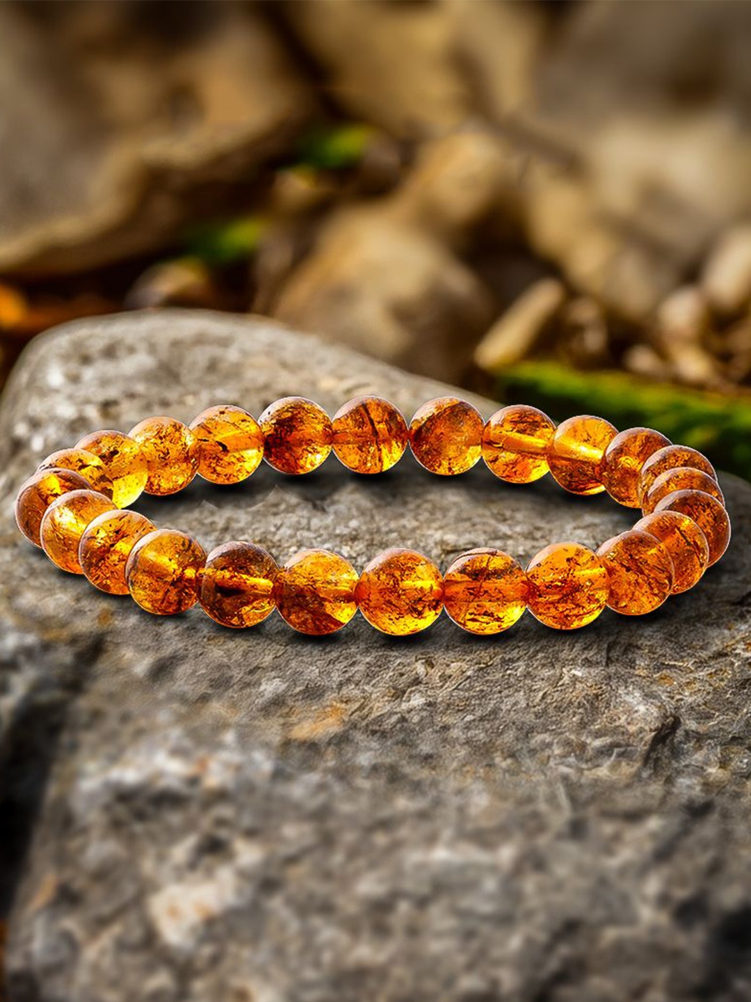 

BLACK MAMBA Unisex Citrine Natural Stones Stretchable Bracelet, Yellow