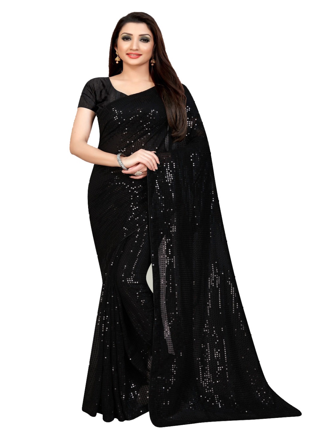 

Moda Rapido Embellished Sequinned Poly Georgette Saree, Black