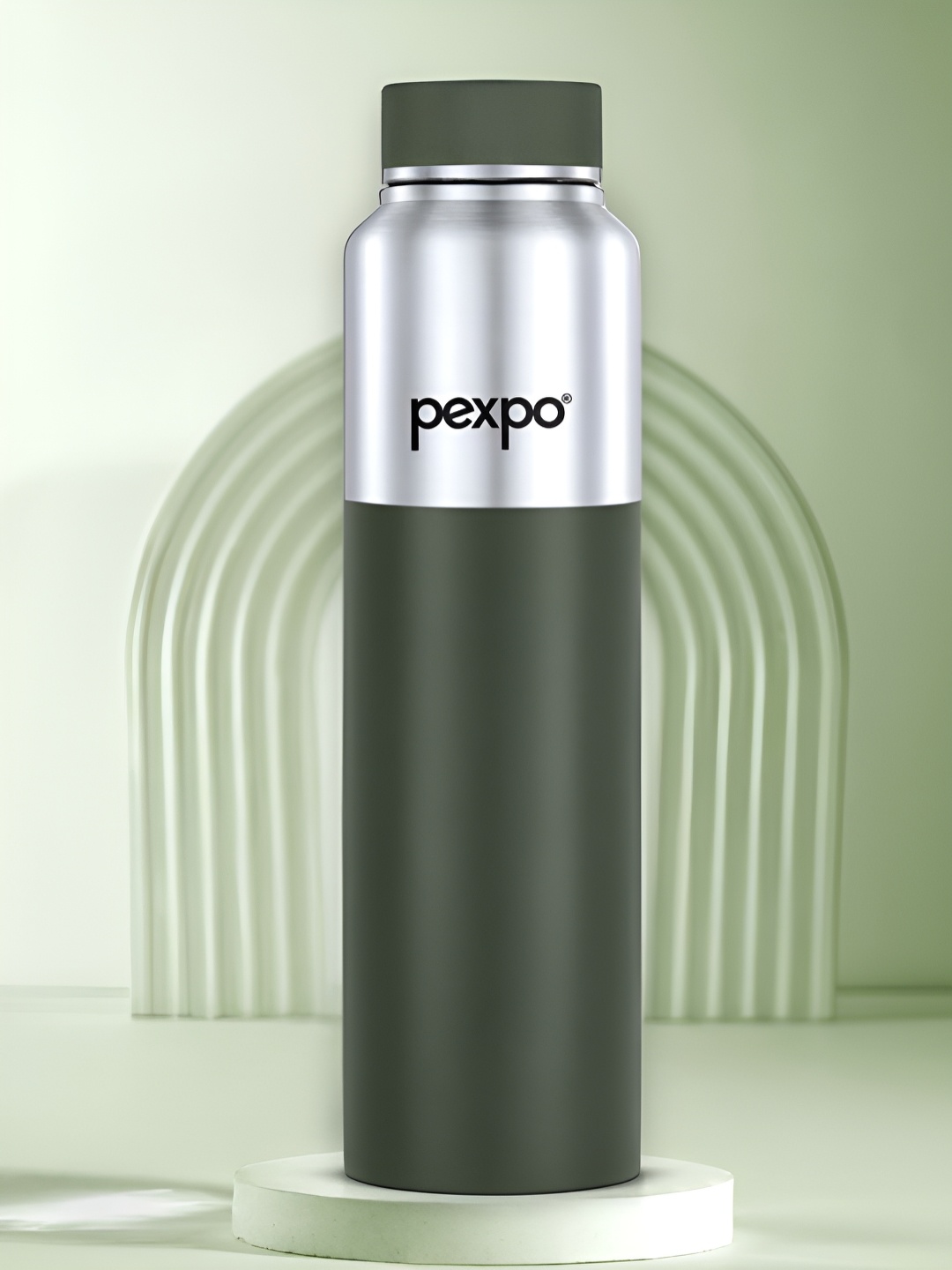 

Pexpo Silver-Toned & Green Single Stainless Steel Single Wall Vacuum Water Bottle 1L