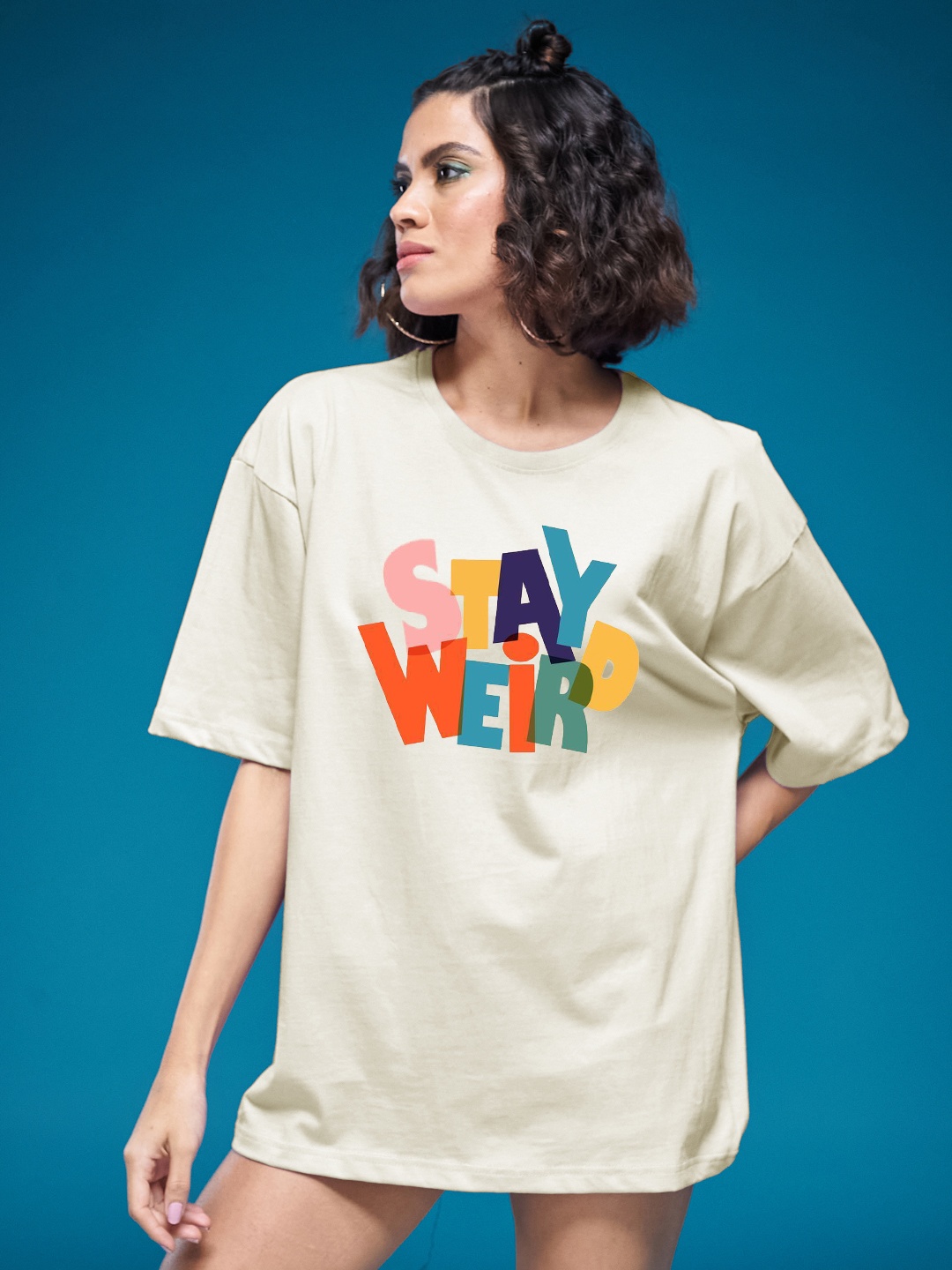 

SMARTEES Women Printed Applique T-shirt, Beige