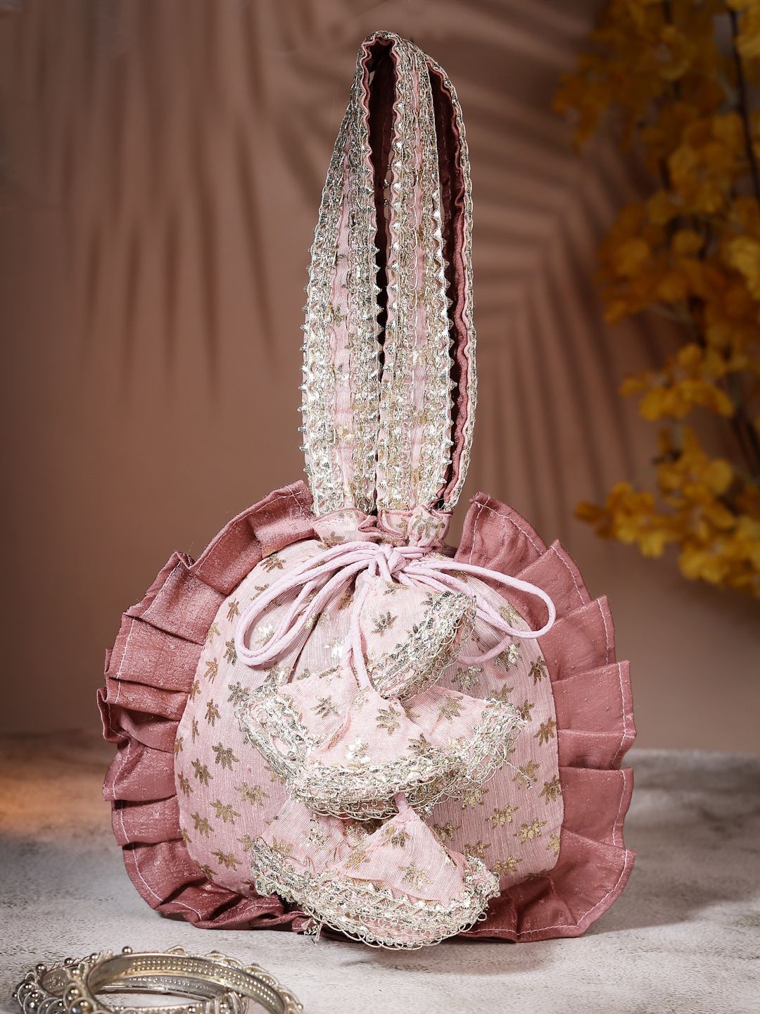 

Dhrohar Embroidered Potli Clutch, Pink