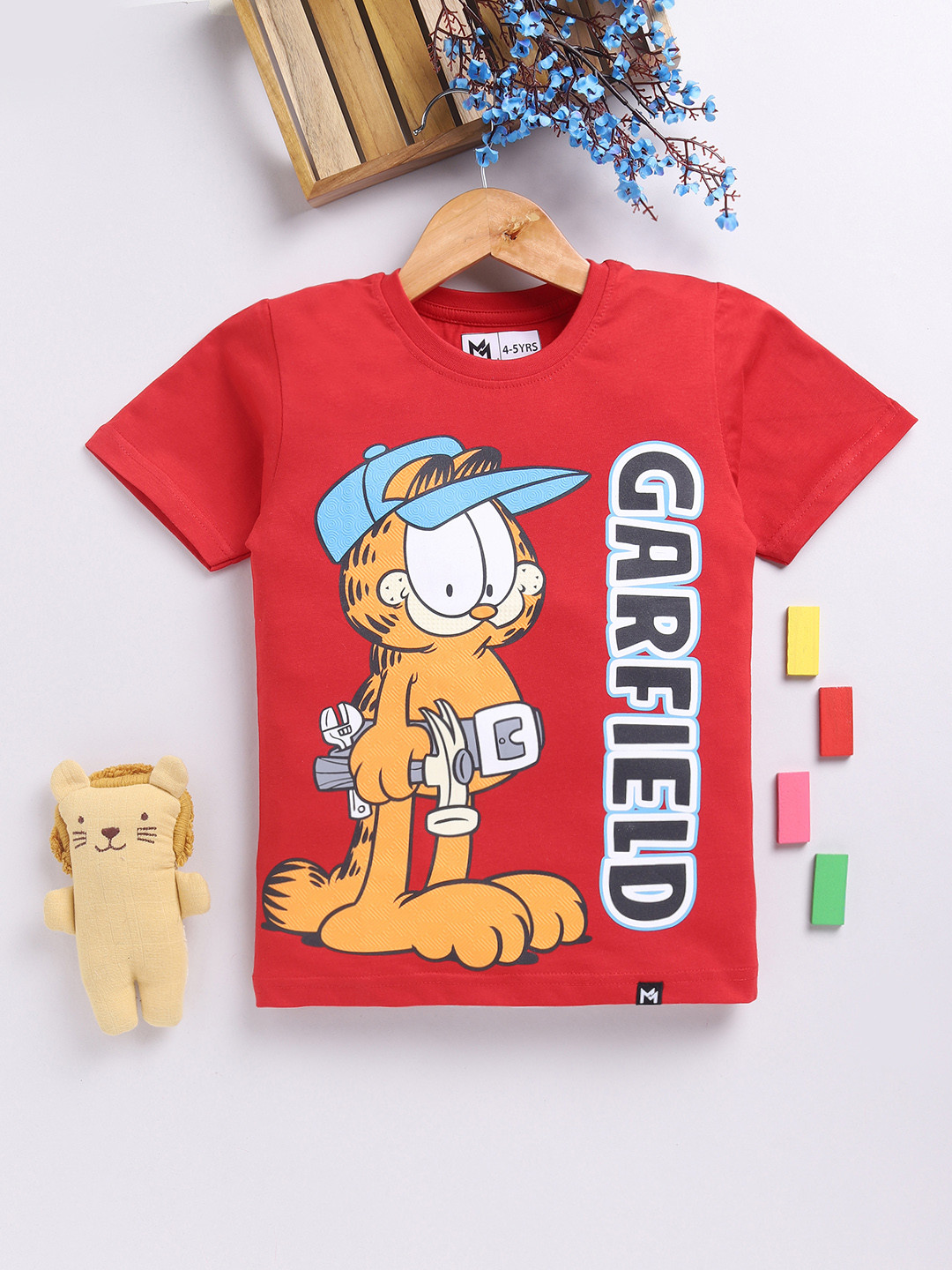 

YK X Minute Mirth Boys Garfield Graphic Printed Pure Cotton T-shirt, Red