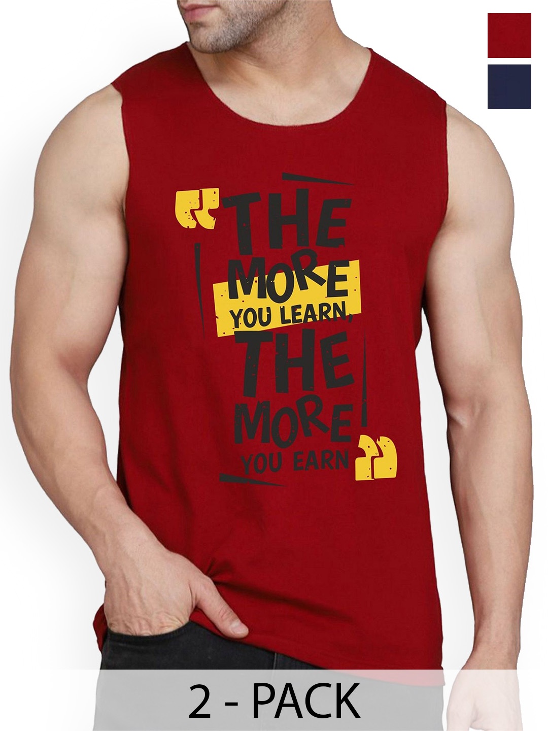 

WOOSTRO Men Pack Of 2 Printed Innerwear Vests, Navy blue