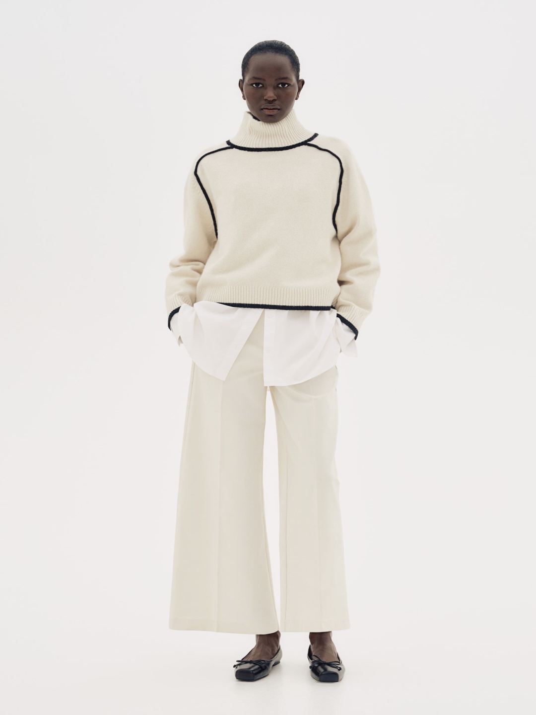 

H&M Wide Tailored Trousers, Beige