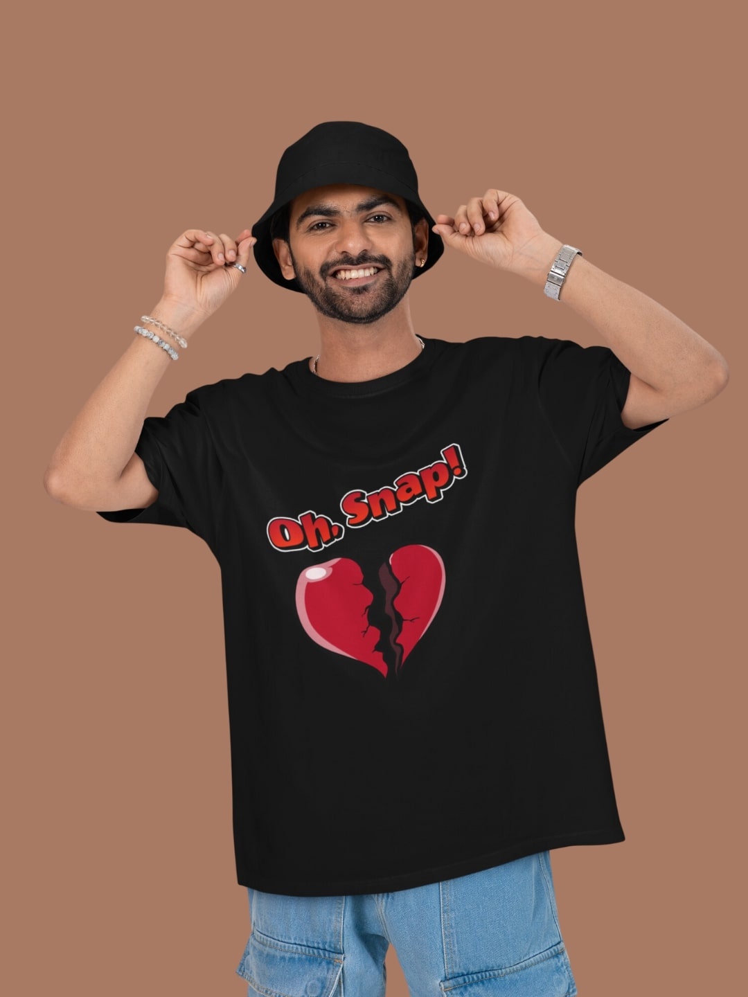 

Broke Memers Men Graphic Printed Round Neck Cotton Oversized T-shirt, Black