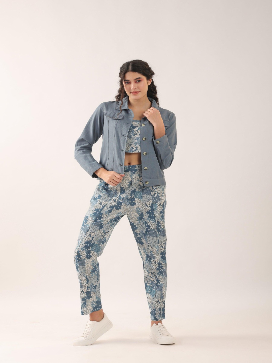 

JISORA Printed Pure Cotton Co-Ord Set, Blue