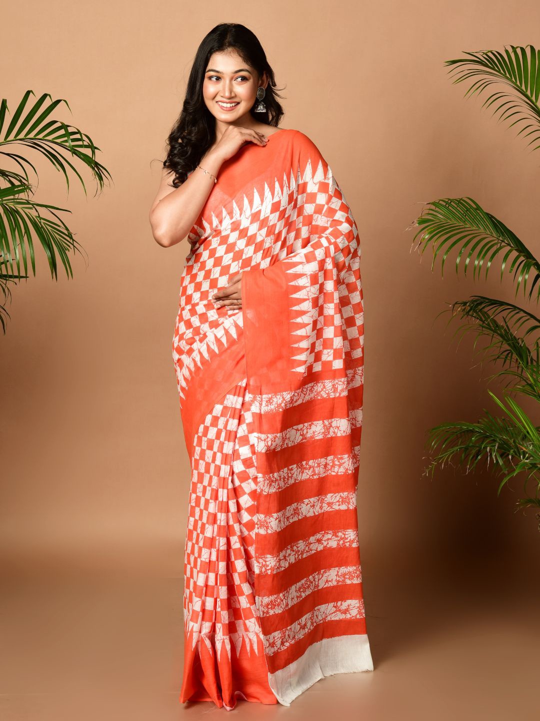 

Laa Calcutta Printed Saree, Orange