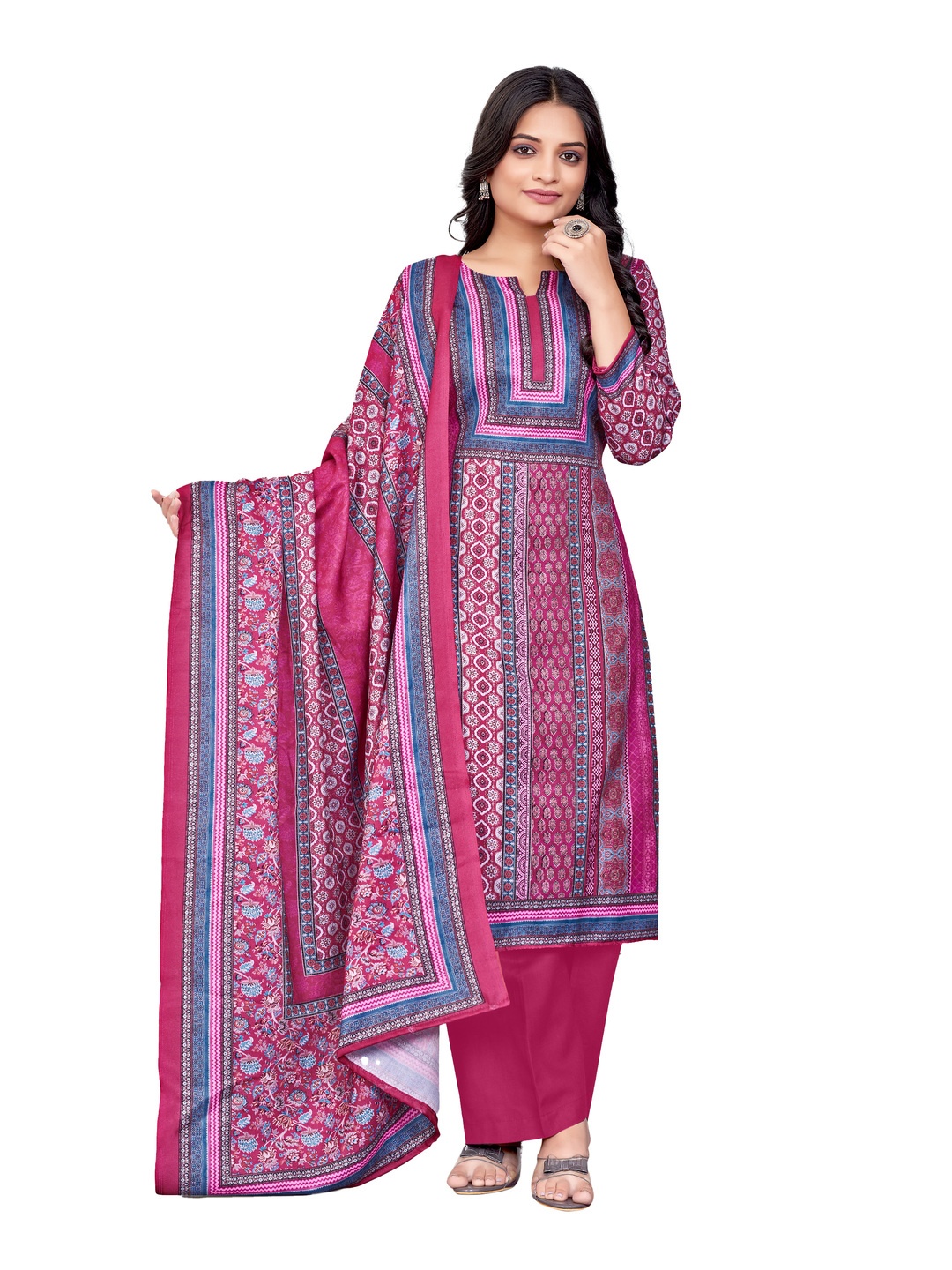 

DRAVINAM Trends Ethnic Motifs Printed Unstitched Dress Material, Pink