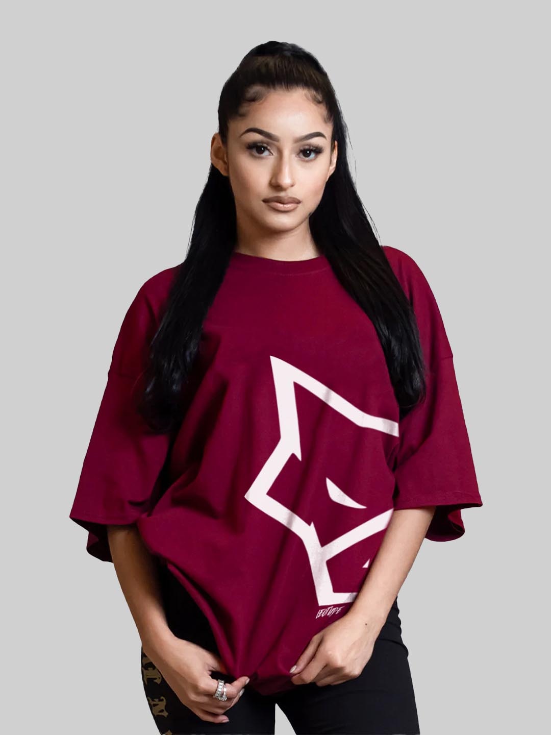 

Leotude Women Graphic Printed Round Neck Cotton Oversized T-shirt, Burgundy