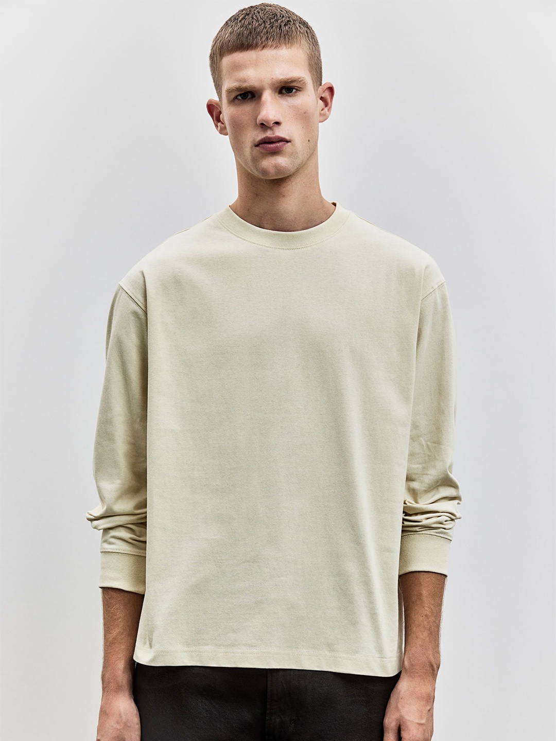 

H&M Loose Fit Long-sleeved Jersey Top, Beige