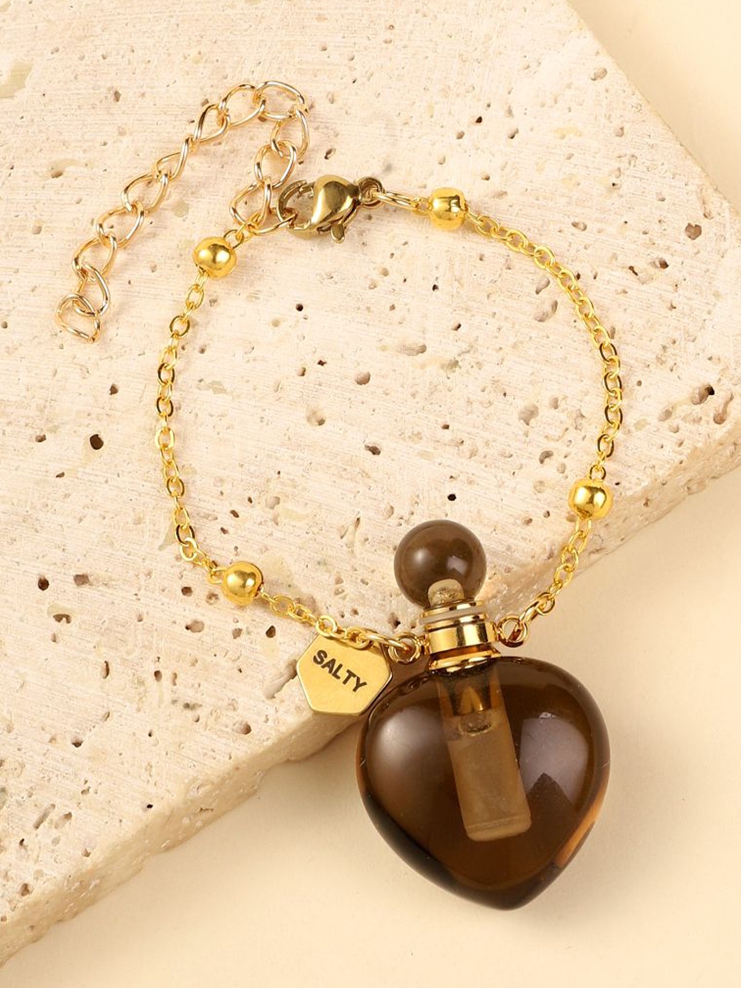 

SALTY Women Smoky Quartz Perfume Bottle Charm Bracelet, Gold