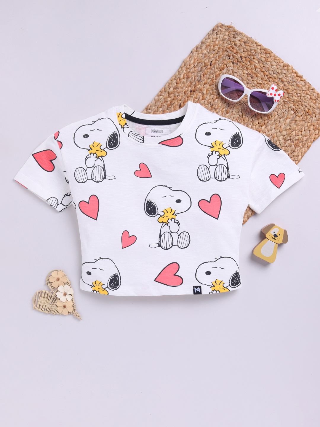 

YK X Minute Mirth Girls Print Cotton Crop Top, White