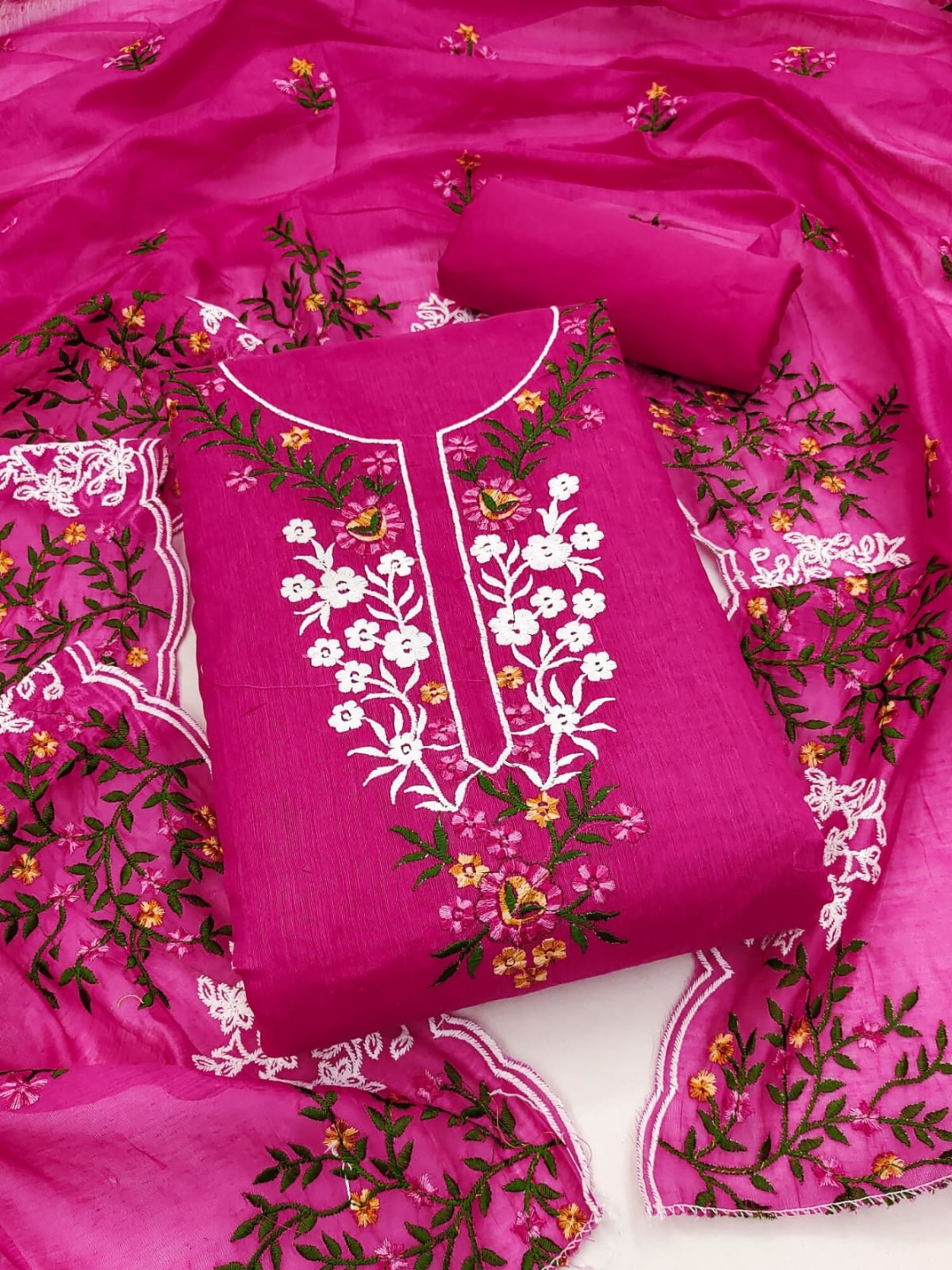

SWARNGANGA TEX Floral Embroidered Unstitched Dress Material, Pink