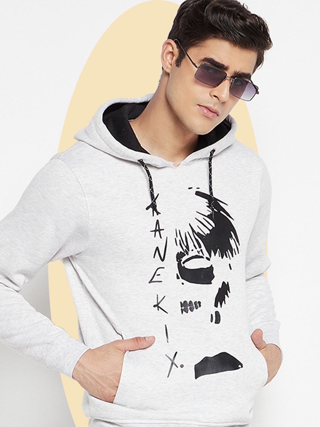 

LYCOS Men Printed Hooded Sweatshirt, Grey