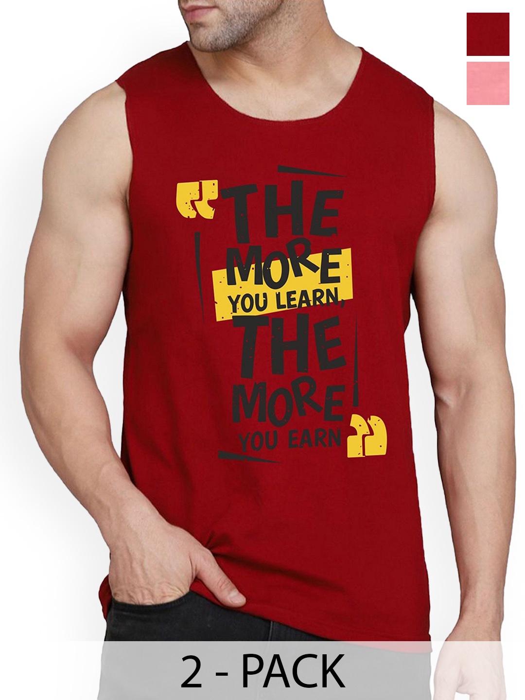 

WOOSTRO Pack Of 2 Printed Combed Cotton Gym Vest RS26 CMB (MORE MAROON) (98 PEACH)