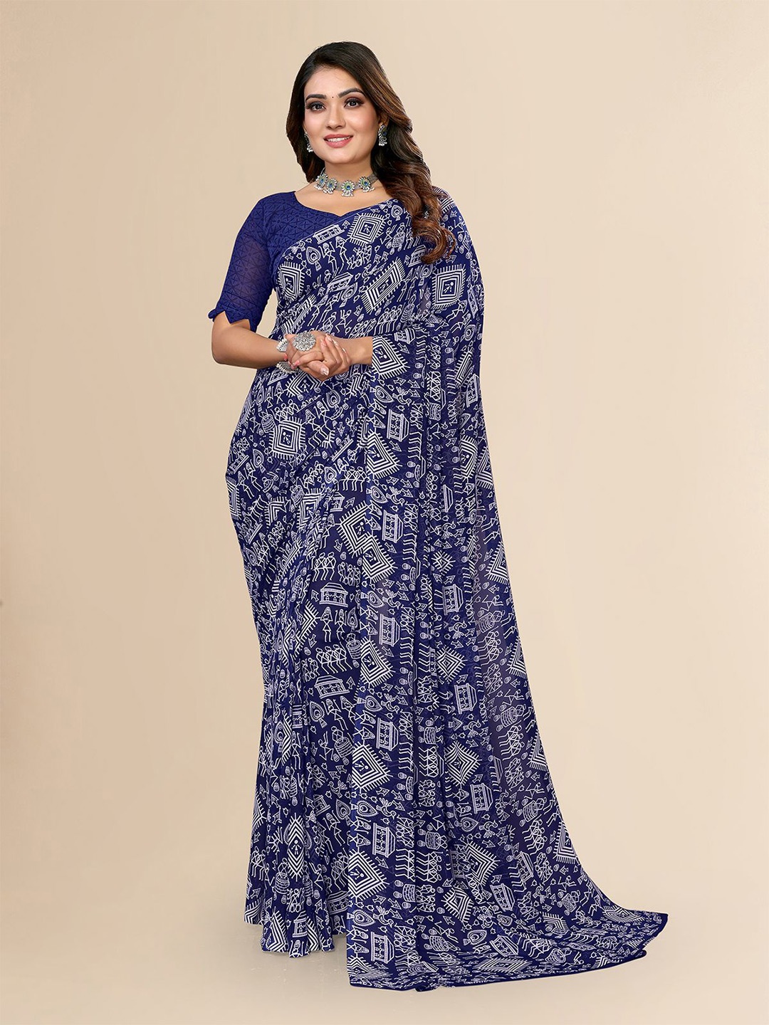 

Moda Rapido Ethnic Motifs Printed Saree, Blue