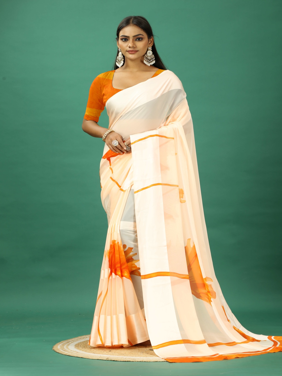 

NIRMAL CREATION Floral Printed Pure Georgette Saree, White