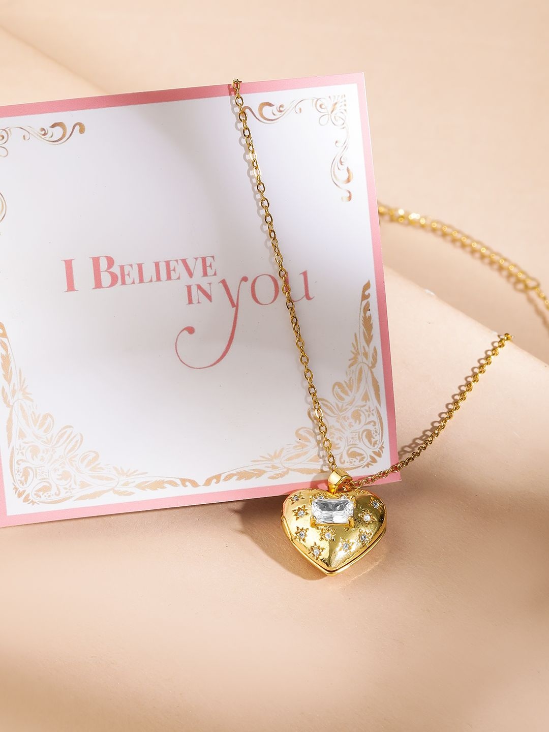 

Rubans Valentine's 18K Gold Plated Stainless Steel CZ Studded Anti Tarnish Heart Necklace