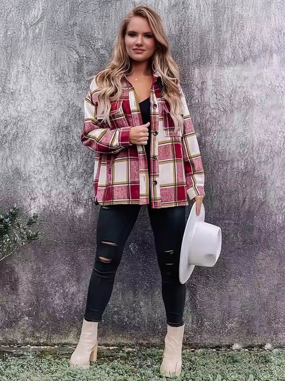 

StyleCast Women Relaxed Fit Spread Collar Tartan Checked Casual Shirt, Red