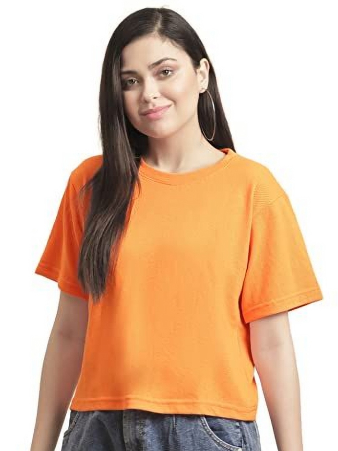 

NOTWILD Women Solid Round Neck Cotton Relaxed Fit T-shirt, Orange