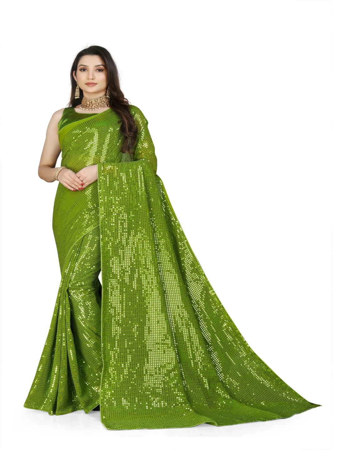 

Moda Rapido Embellished Sequinned Pure Georgette Saree, Green