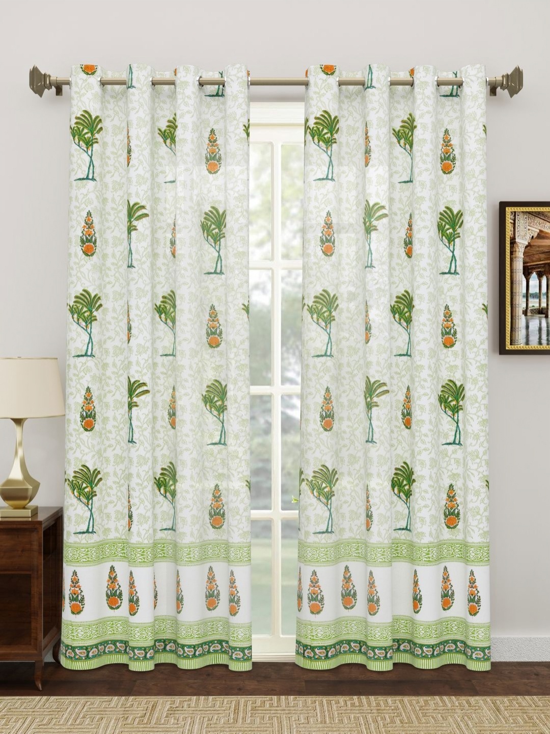 

Myntra Elegant Homes Green & White 2 Pieces Ethnic Motifs Printed Cotton Door Curtains