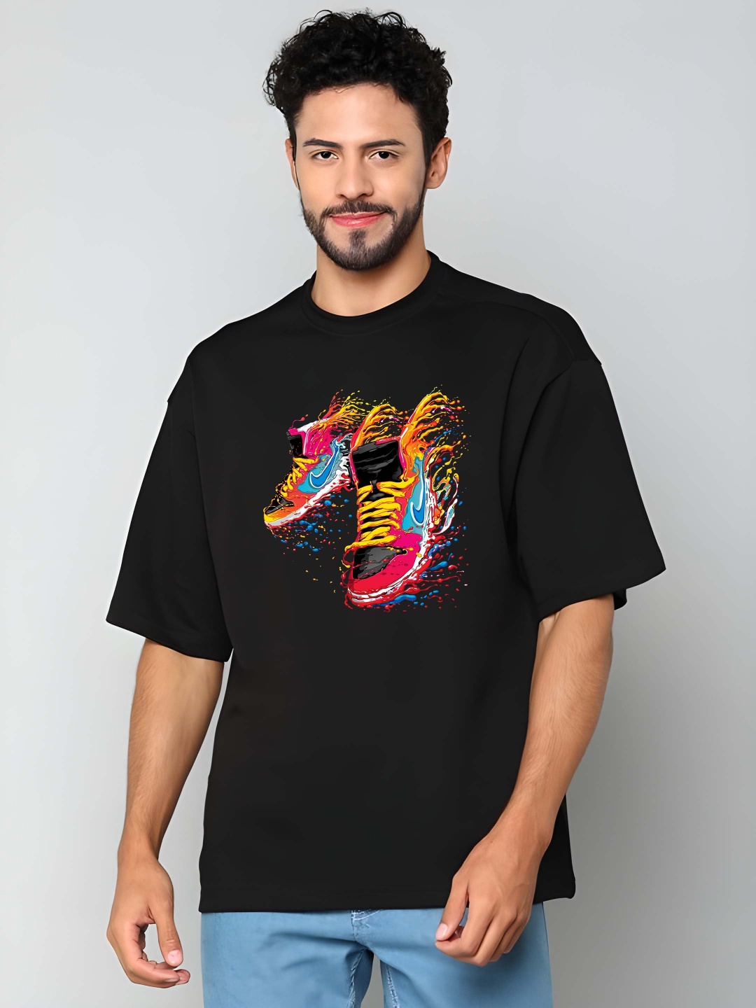 

Moda Rapido Men Graphic Printed Round Neck Cotton Oversized T-shirt, Black